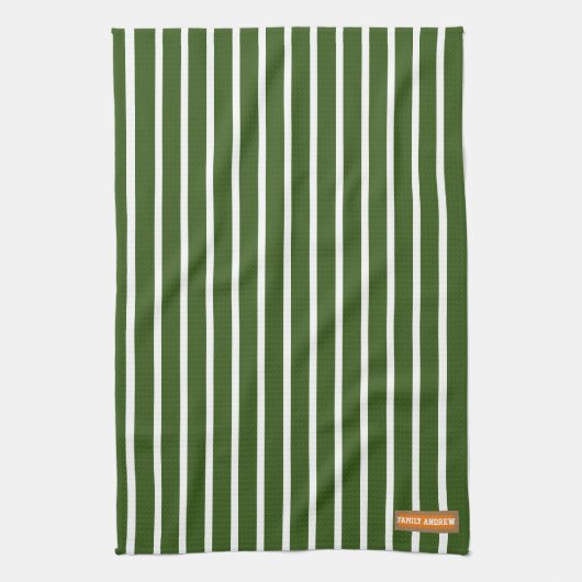 Linge De Cuisine Monogramme blanc et vert rayures élégant moderne (Vertical)