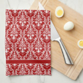Linge De Cuisine Monogramme blanc rouge Chic Damask Floral (Quart Plié)