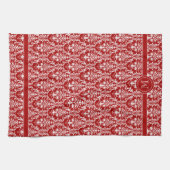 Linge De Cuisine Monogramme blanc rouge Chic Damask Floral (Horizontal)