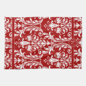 Linge De Cuisine Monogramme blanc rouge Chic Damask Floral (Horizontal)