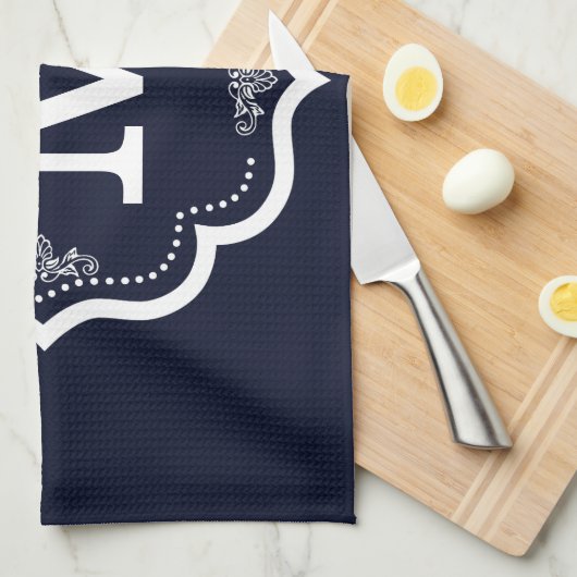 Linge De Cuisine Monogramme bleu (Quart Plié)