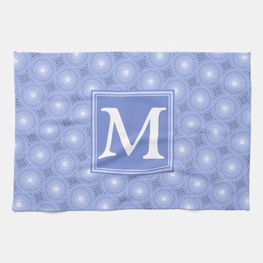 Linge De Cuisine Monogramme bleu cercles motif (Horizontal)