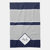 Linge De Cuisine Monogramme bleu gris marine moderne (Vertical)