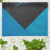 Linge De Cuisine Monogramme bleu océan et noir (Plié)