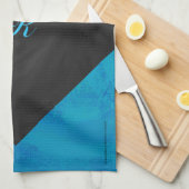 Linge De Cuisine Monogramme bleu océan et noir (Quart Plié)