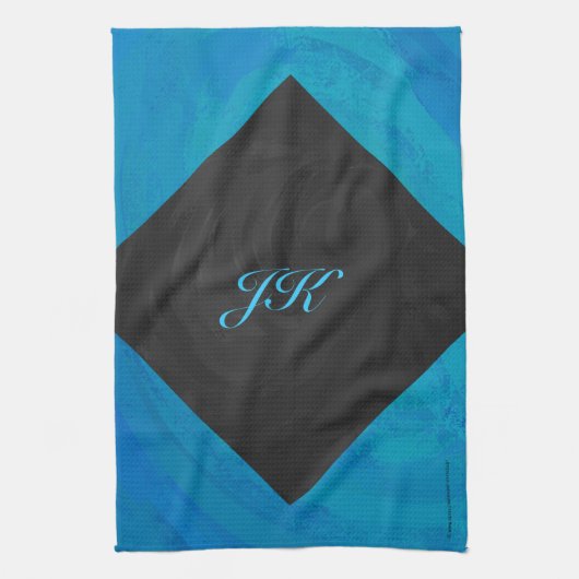 Linge De Cuisine Monogramme bleu océan et noir (Vertical)