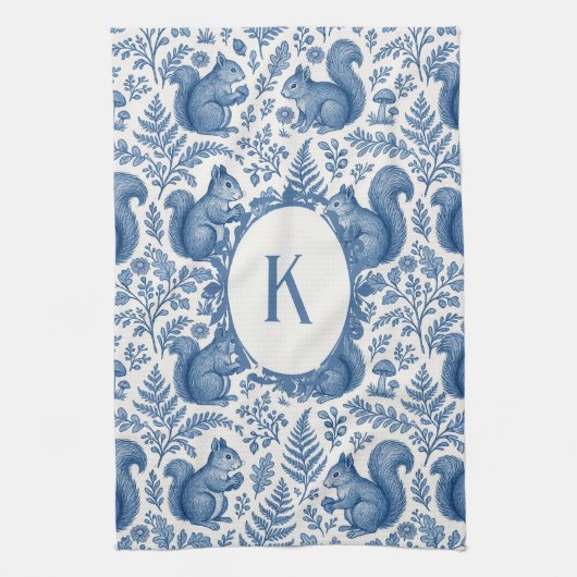Linge De Cuisine Monogramme Blue Chinoiserie Squirrel Woodland (Vertical)