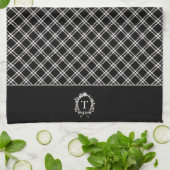 Linge De Cuisine Monogramme botanique noir vintage (Plié)