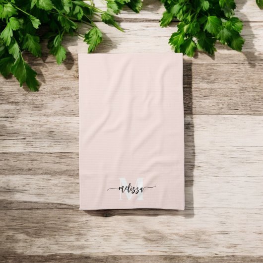 Linge De Cuisine Monogramme Brush Calligraphie Blush rose