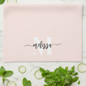 Linge De Cuisine Monogramme Brush Calligraphie Blush rose (Plié)