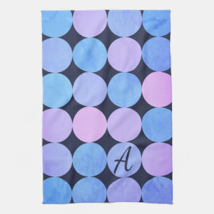 Linge De Cuisine Monogramme Cercles Bleu Violet & Rose