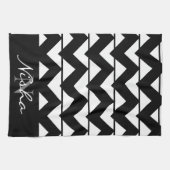 Linge De Cuisine Monogramme Chevron noir et blanc (Horizontal)