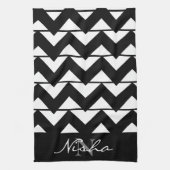 Linge De Cuisine Monogramme Chevron noir et blanc (Vertical)