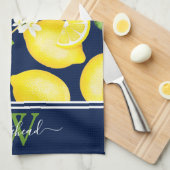 Linge De Cuisine Monogramme citron bleu marine (Quart Plié)