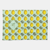 Linge De Cuisine Monogramme Citron et olive motif jaune et bleu (Horizontal)
