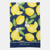 Linge De Cuisine Monogramme citron Motif botanique bleu marine (Vertical)