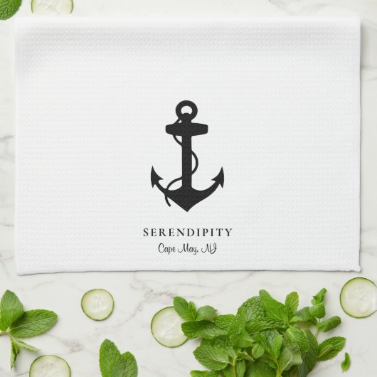 Linge De Cuisine Monogramme classique Ancre de bateau (Plié)