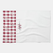 Linge De Cuisine Monogramme classique élégant minimal rouge et blan (Horizontal)