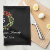 Linge De Cuisine Monogramme classique Holly Wreath Custom Christmas (Quart Plié)