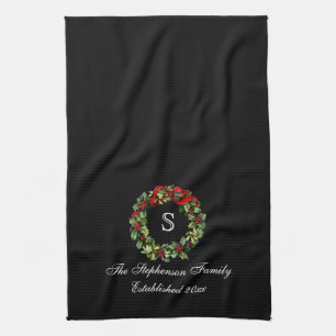 Linge De Cuisine Monogramme classique Holly Wreath Custom Christmas