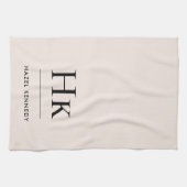 Linge De Cuisine Monogramme Classique Simple Élégant Rose Clair (Horizontal)