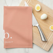 Linge De Cuisine Monogramme Corail Pêche Élégante Feminine Minimali (Quart Plié)