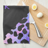 Linge De Cuisine Monogramme Dalmatien noir et rose (Quart Plié)