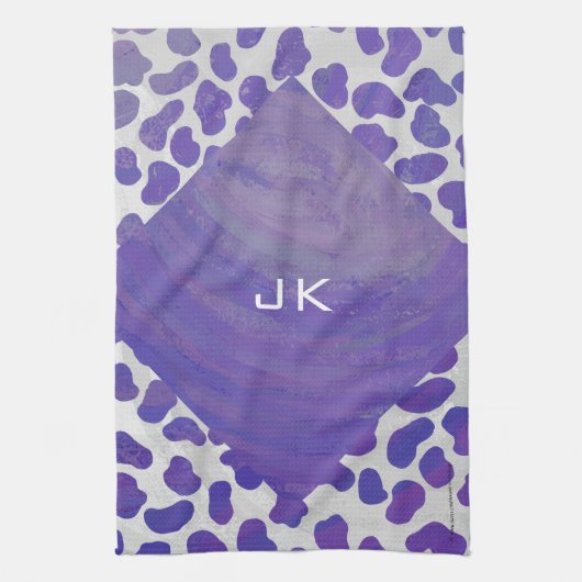 Linge De Cuisine Monogramme Dalmatien violet et blanc (Vertical)