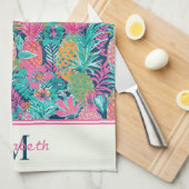 Linge De Cuisine Monogramme d'ananas bleu Preppy Rose Turquoise Nav (Quart Plié)