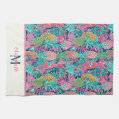 Linge De Cuisine Monogramme d'ananas bleu Preppy Rose Turquoise Nav (Horizontal)