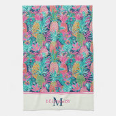 Linge De Cuisine Monogramme d'ananas bleu Preppy Rose Turquoise Nav (Vertical)