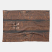 Linge De Cuisine Monogramme de bois ancien brun foncé rustique (Horizontal)