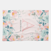 Linge De Cuisine Monogramme de bordure rose et vert (Horizontal)