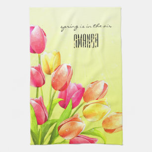 Linge De Cuisine Monogramme de bouquet des tulipes d'aquarelles