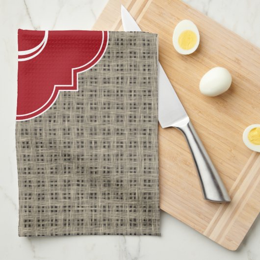 Linge De Cuisine Monogramme de canneberge à feuillage rustique (Quart Plié)