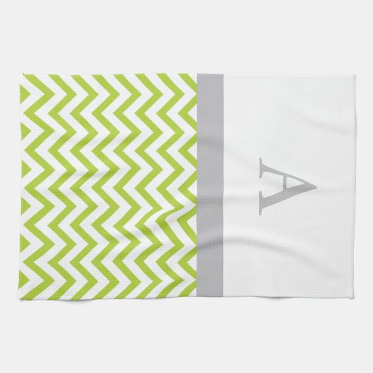 Linge De Cuisine Monogramme de chaux vert Chevron (Horizontal)