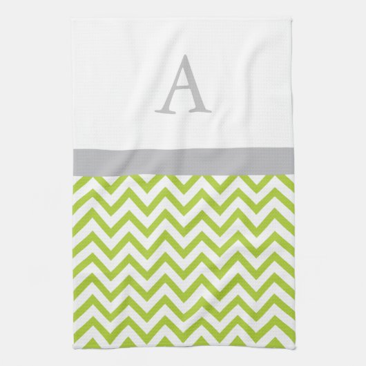 Linge De Cuisine Monogramme de chaux vert Chevron (Vertical)