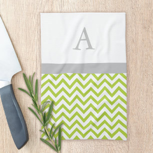 Linge De Cuisine Monogramme de chaux vert Chevron