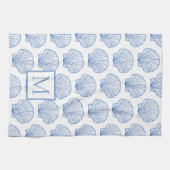 Linge De Cuisine Monogramme de coquillage bleu et blanc de coquilla (Horizontal)