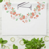 Linge De Cuisine monogramme de couronne de roses coralliens (Plié)