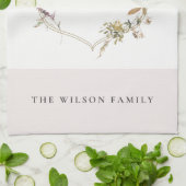 Linge De Cuisine Monogramme de crête de Fleur sauvage rose pâle (Plié)