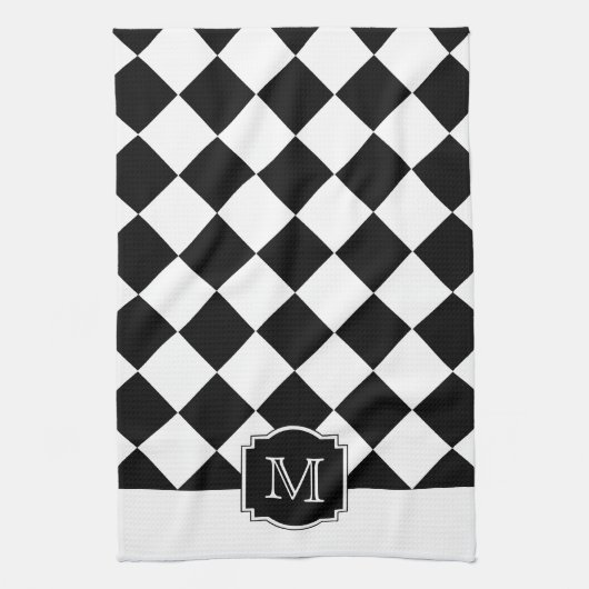 Linge De Cuisine Monogramme de diamants classiques - Blanc noir (Vertical)