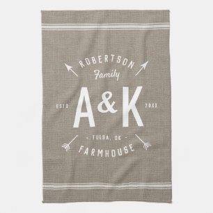 Linge De Cuisine Monogramme de famille Rustique Arrow