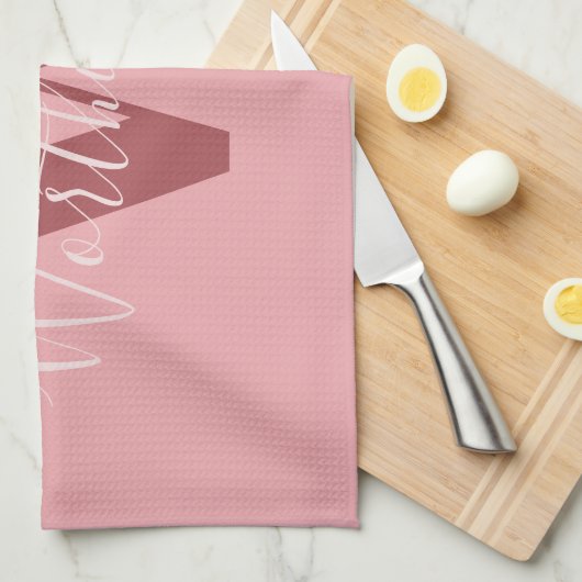 Linge De Cuisine Monogramme de fille et nom rose roux (Quart Plié)