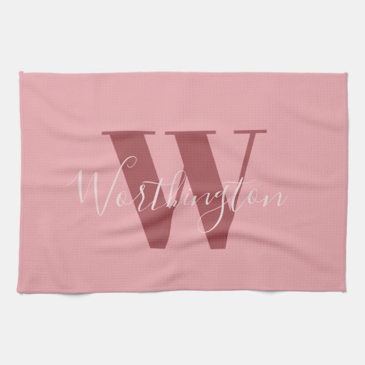 Linge De Cuisine Monogramme de fille et nom rose roux (Horizontal)