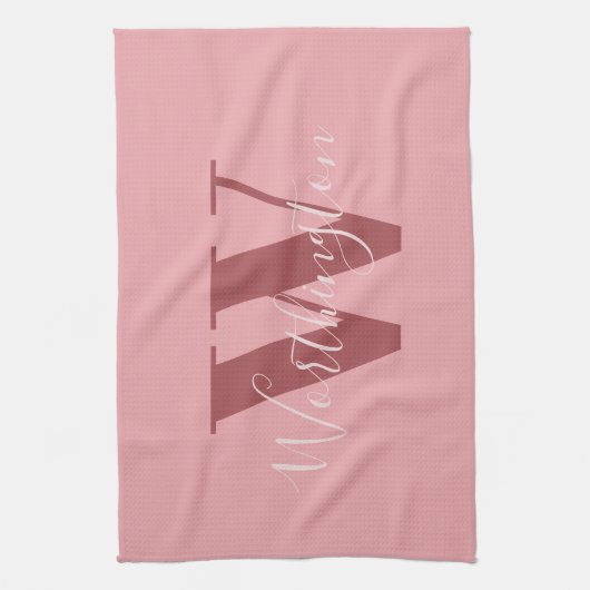 Linge De Cuisine Monogramme de fille et nom rose roux (Vertical)