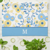 Linge De Cuisine Monogramme de fleurs bleues et jaunes de Cornflowe (Plié)