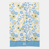 Linge De Cuisine Monogramme de fleurs bleues et jaunes de Cornflowe (Vertical)