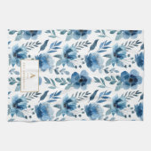 Linge De Cuisine Monogramme de fleurs d'aquarelle bleu marine (Horizontal)