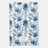 Linge De Cuisine Monogramme de fleurs d'aquarelle bleu marine (Vertical)